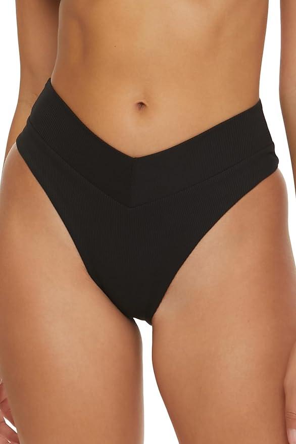 BECCA Women's Modern Edge High Waisted Bikini Bottom, Cheeky Coverage, Swimwear Separates, Medium