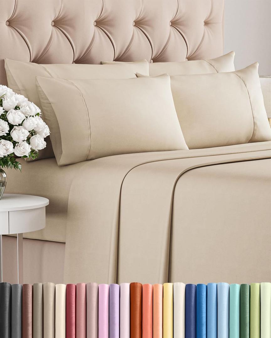 King 6 Piece Sheet Set - Comfy Breathable & Cooling - Ultra Soft Hotel Luxury Bedding Set with 8-16 Inch Deep Pockets - 1 Flat & 1 Fitted Sheet & 4 Pillowcases - Cozy, Wrinkle Free & Easy Care - Wheat