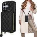 Bocasal Crossbody Wallet Case for iPhone 17, RFID Blocking PU Leather Zipper Handbag Purse Flip Cover, Kickstand Folio Case with Card Slots Holder Wrist Strap Lanyard 5G 6.3 Inch (Black)