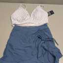 Blooming Jelly Women's High Waisted Bikini Sets Tummy Control Swim Skirt Womens Bathing Suits (Stripe Blue, Small)