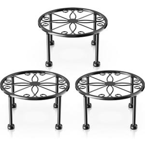 Garden Gifts Plant Lovers Gifts 3 Packs Black Metal Plant Stand with Anti-Slip Base Rustproof Heavy Duty Decorative Round Flower Stand Display Shelf for Indoor/Outdoor