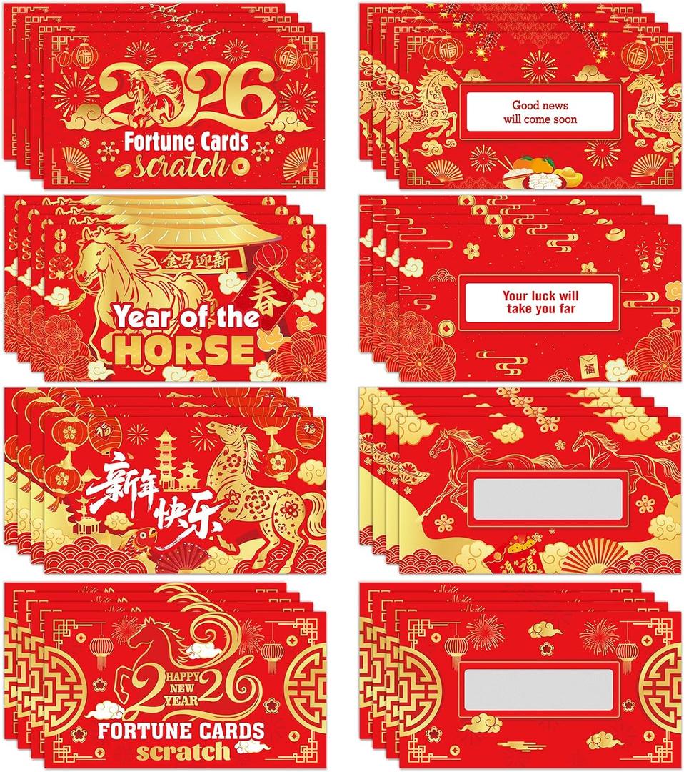 HOWAF Chinese New Year Scratch Off Fortune Cards, 2026 Year of The Horse Party Game Scratch Off Fortune Cards, Spring Festival Scratch Off Card for 2026 Lunar New Year Party Favors 24pcs, medium