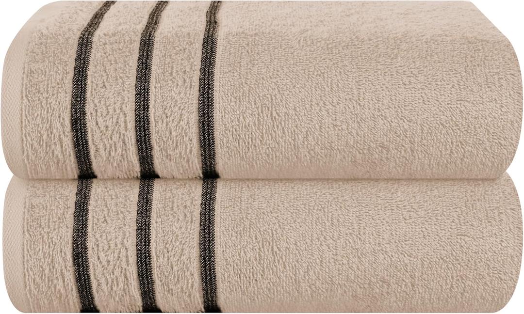 Cotton 2 Pack Oversized Bath Towel Set 28x55 inches, Large Bath Towels, Ultra Absorbant Compact Quickdry & Lightweight Towel, Ideal for Gym Travel Camp Pool - Tan