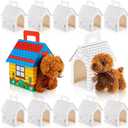ShinyRelief 24 Pcs Dog Party Favors Boxes Dog House Shaped Treat Gift Boxes with Holes Foldable with Handle for Christmas Puppy Pet Adoption Kid DIY Crafting Birthday (Pre-drawn Style)