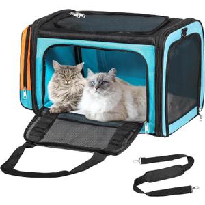 Extra Large Cat Carrier for 2 Cats, Pet Carrier, Dog Carrier for Small Dogs, Cat Carrier Soft, Collapsible Large Pet Carrier for Traveling Indoor and Outdoor Uses - Blue 24"x16"x16" (24.0"L x 16.0"W x 16.0"H)