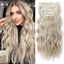 REECHO Hair Extensions, 4PCS Clip in Hair Extensions HE001 Natural Soft Synthetic Hairpieces for Women, Ash Blonde with Blonde Highlights