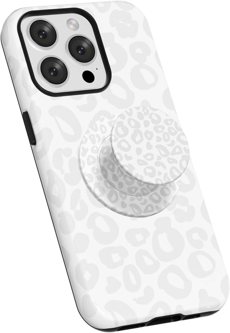 Svanove Cheetah Print Phone Case for iPhone 13 Pro Max Case with Magnetic Phone Grip, Cute Girly Leopard Case Compatible with Magsafe Phone Holder Stand for Women, Retro Y2k Hard Shell Cover, White