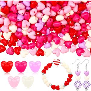 600 Pcs Mother's Day Acrylic Heart Beads 10mm Red White Heart Spacer Beads Romantic Love Pendant Craft Kits for Mother's DIY Jewelry Making Craft Party Supplies