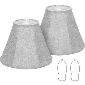 Bell Lamp Shades Set of 2, Gray Fabric Lampshades 6"Top x 13"Bottom x 10"High Medium Shade Replacement, Natural Linen Hand Crafted(Spider Fitter), Harp Holders Included, Easy Assembly Required, 13 inches wide x 10 inches high