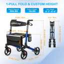 Foldable Rollator Walker with Seat for Seniors, Aluminum Frame Rolling Walkers with 8" All-Terrain Wheels, Ergonomic Wrist Support, Compact Folding Walker with Wheels & Cup Holder, Blue
