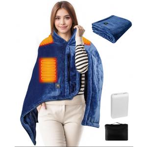 Cordless Wearable Heated Blanket, Heated Blanket Battery Operated with Power Bank, USB Heating Throw Shawls Portable Electric Blanket with 3 Heating Levels for Home Office Outdoor (Navy Blue)
