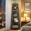 CHOEZON 70.1-Inch 5-Tier Tall Corner Shelf, Narrow Bookshelf for Small Spaces, Industrial Bookcase Display Stand for Living Room, Bedroom, Office, Black TCJ25BB, 17.7 inches x 17.7 inches x 70.1 inches