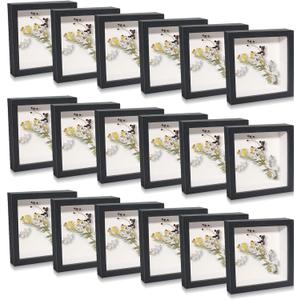 18 Pack Shadow Box Frame Display Case Shadow Box Square Picture Frame for Photos Flower Memorabilia Wedding Bouquets Father Day Graduation Gift Object Tickets Wall and Tabletop(Black, 5 x 5 Inch)