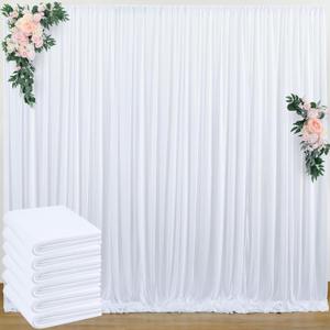 30 ft x 8 ft White Backdrop Curtain Drapes for Wedding Parties, 6 Panels 5 ft x 8 ft Wrinkle Free Polyester Photo Drapes for Birthday Party Baby Shower Backdrop Stand