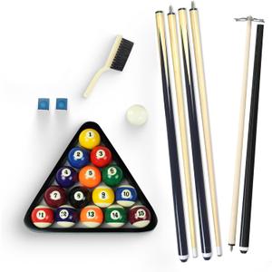 Hathaway Pool Table Accessories Kit - Pool Sticks Set of 2, 16 Billiard Balls, Pool Rack Triangle, Brush, Chalk, & Bridge Stick with Aluminum Head - Billiards Accessories for Gameplay