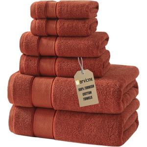 Marvione Bath Towels Set 6 Piece, 100% Turkish Cotton Highly Absorbent and Soft Towels for Bathroom 2 Bath Towels 2 Hand Towels 2 Washcloths, Burnt Orange