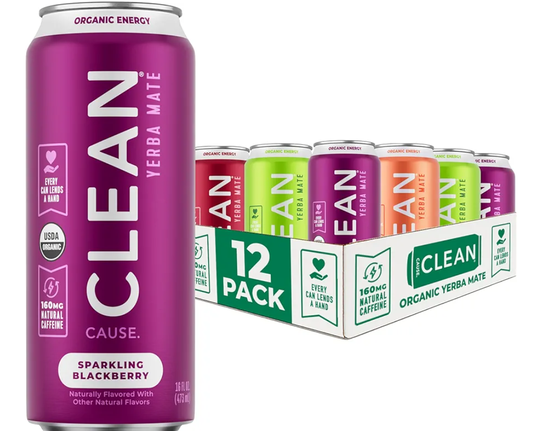 CLEAN Cause Low Calorie Variety Pack Yerba Mate Tea Sparkling, USDA Organic Energy Drink Alternative, Low Sugar, 160mg Natural Caffeine, Soda Alternative, Plant-Based (16oz cans, 12-Pack Case) EXP: 12/28/2026
