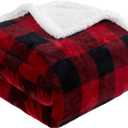 Touchat Sherpa Red and Black Buffalo Plaid Christmas Twin Blanket 60" X 70", Fuzzy Fluffy Soft Cozy Throw Blanket, Fleece Flannel Plush Microfiber Blanket for Couch Bed Sofa