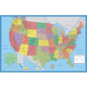 Swiftmaps 32x50 United States Classic Premier Blue Oceans 3D Wall Map Poster (Laminated)