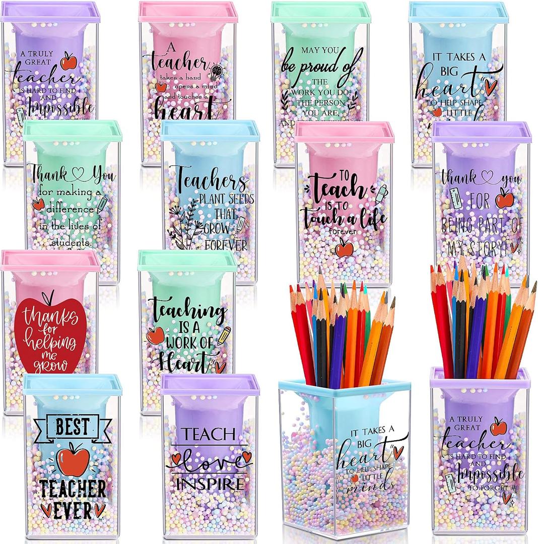 Outus 12 Pcs Teacher Appreciation Week Gifts Bulk Teacher Bubble Pen Holder Cute Thank You Gift Pencil Cups Inspirational Pencil Stationery Organizer for Teachers Gift from Students