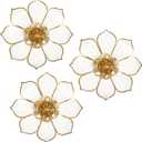 Metal Flowers Wall Decor White and Gold Wall Art Decorations Hanging 3 Pc Rustic Modern Floral Sculpture Wall Accent Artwork Indoor Outdoor for Bathroom Kitchen Bedroom Living Room Patio Porch 10 Inch