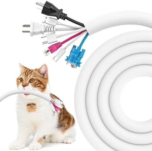 UOMTFAI Dog and Cat Cord Protector 10ft - 1inch, Flexible Cable Sleeve for Easy Cord Management, Protects Cables from Pets Chewing, Ideal for USB, Power, Audio and Video Cords - White