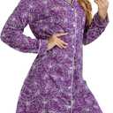Tugege Nightgowns for Women Sleepwear V-Neck Button Down Night Shirt Long Sleeve Printed Pajamas Sleepshirts (Purple, M)