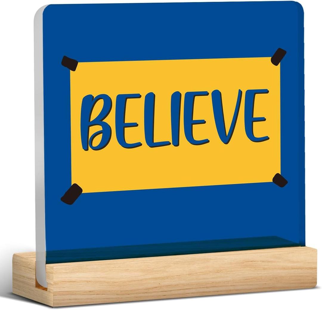 Believe Sign, Motivational Gifts for Football Coach, Gifts for Football Baseball Coach, Believe Acrylic Desk Sign Home Office Decor (4 x 4 Inches)
