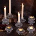 Glass Candlestick Holders 10 Pcs  Clear Ribbed Taper Candle Holders, Vintage Votive Candle Holders for Table Centerpiece, Wedding Christmas Dinner Party Decorations