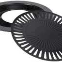 Korean Traditional BBQ Grill Pan, Black Nonstick Grill Pan, Smokeless Round Grill Pan Household Barbecue Pan Indoor Iron Barbecue Pan BBQ Roasting Tray Kitchen Utensils