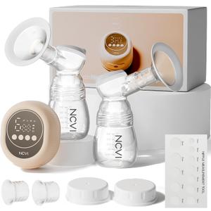 NCVI 8128 Electric Double Breast Pump Breastfeeding with 4 Modes 9 Levels, Rechargeable Pump Machine Strong Suction for Bigger Breast with 21/24mm Flanges Parts, Anti-Backflow Non-Spill and Low Noise
