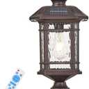 Solar Post Lights Waterproof Dusk to Dawn Lamp Posts Outdoor Lighting Aluminum Housing with Water Ripple Glass 18 Inch Height Pier Mount Outdoor Lighting for Garden Patio Pathway
