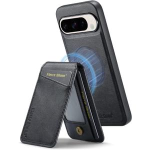 Wallet Case for Google Pixel 9 / Pixel 9 Pro, Magnetic Back Cover Compatible with MagSafe, Premium PU Leather Slim Shockproof Protective Phone Case with Detachable Card Holder Kickstand (Black)
