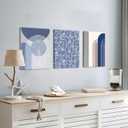 Abstract Wall Art Set of 3 - Modern Navy Blue Wall Decor Neutral Boho Oil Painting Lines Canvas Artwork Posters Prints Framed 12×16 Inch for Living Room Bedroom Office Home Decoration