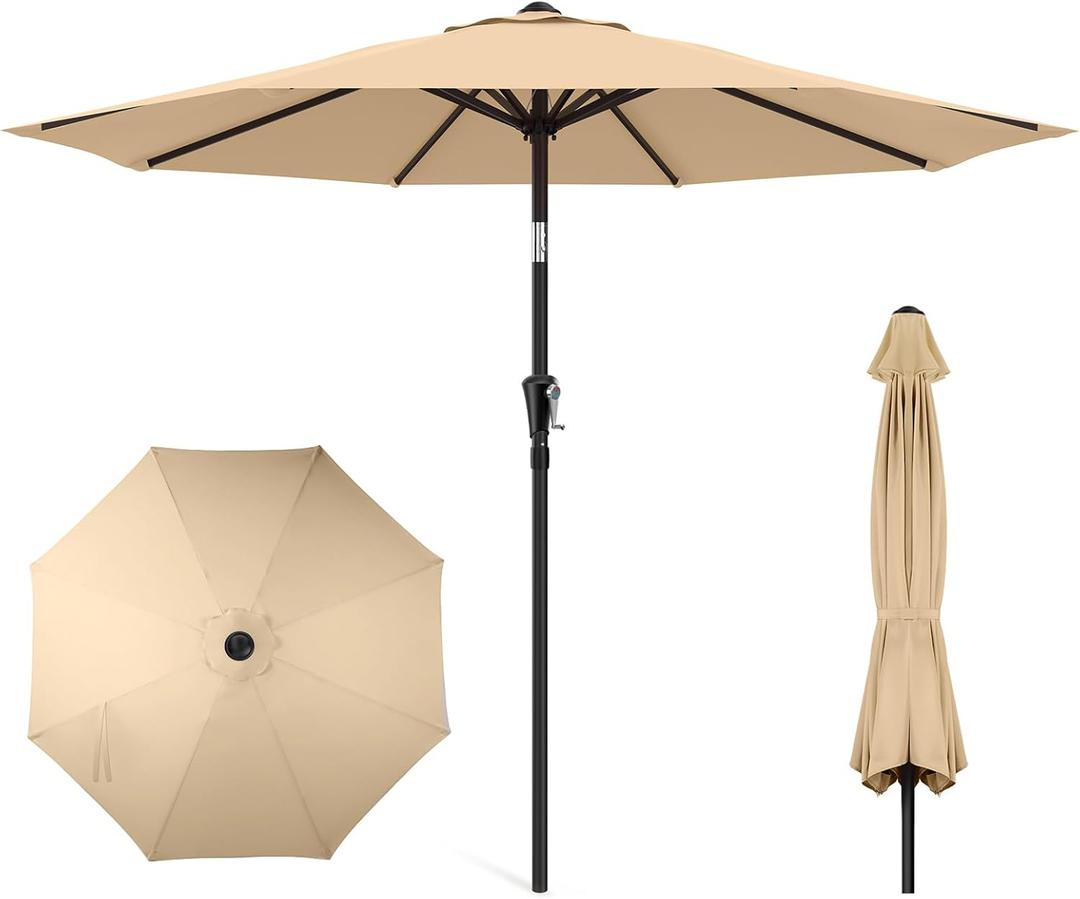 HOMSHADE 9ft Outdoor Patio Umbrella - Market Table Pool Deck Umbrella UPF50+ UV Protection with Push Button Tilt, Crank and 8 Sturdy Ribs (Beige, No base)