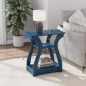 FROMJBEST End Tables Living Room, End Table end Table with Charging Station and USB,Navy Blue Side Table, Nightstand for Bedroom,3 Tier End Table with Storage Shelf for Living Room, 11.81"D x 19.68"W x 23.62"H