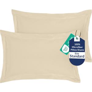 Royale Linens Pillow Shams 2 Pack Standard Size 20x26 Inch- Brushed 1800 Microfiber - Bed Pillow Shams, Wrinkle Resistant Super Soft and Cozy- Back Overlap Closure - Oxford Pillowcase (Standard, Sand)