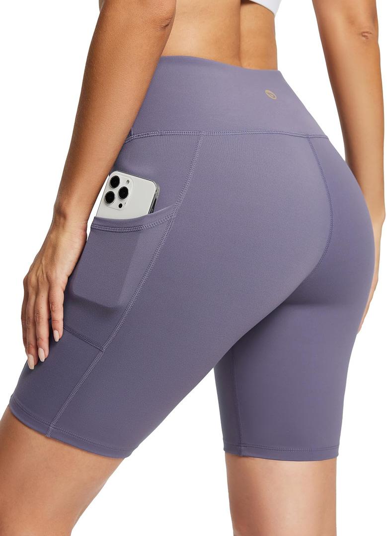 baleaf Biker Shorts Women Yoga Gym Workout Spandex Running Volleyball Tummy Control Compression with Pockets Soft 8" Purple XS