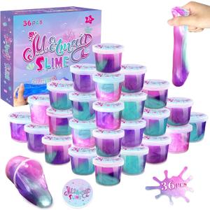 36 Pack Mermaid Slime Kit Party Favors for Kids Slime Cup Bulk DIY Stress Relief Putty Toy Christmas Holiday Birthday Goodie Bag Stuffer Classroom Reward for Girls Boys Stretchy Non-Sticky