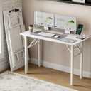 Frylr Small Folding Computer Desk – 43.3 Inch Portable Table for Craft and Study, Lightweight Desk for Small Spaces, Foldable Laptop Table Built-in AC/USB Outlets for Convenience, White Ash