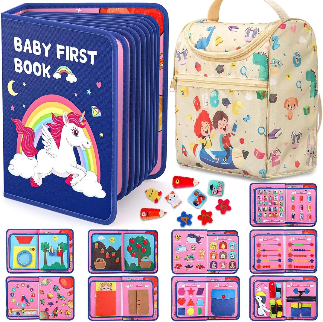 20 in 1 Montessori-Toys Busy Board for Toddlers 1-3, Busy Book for 1 2 3 Year Old Boy Girls Birthday Gift, Preschool Learning Activities Toy, Educational Sensory Toys for Kids Ages 2-4