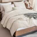 Andency Oversized King Comforter Set 120x98 Beige, Boho Oversize King Cream Soft Warm Tufted Neutral Bedding Comforter Sets, 3 Pieces Aesthetic Chevron Farmhouse Cute Bohemian Textured Bedding Set