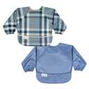 Tiny Twinkle Mess Proof Baby Bibs, 2pk Waterproof Smock Baby Bibs for Eating, Machine Washable Long Sleeve Bibs, Baby Led Weaning, Toddler Bibs, BLW Supplies (Gingham, Grid, Small 6-24 Months)