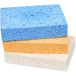 Extra Large Dish Sponges Kitchen for Cleaning, Natural Cellulose Sponges Reusable and Biodegradable, Non Scratch Sponge for Dishes Household Use (3-Pack) (Yellow / White / Blue)