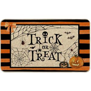 Halloween Trick or Treat Welcome Doormat, Spider Web Doormats Spooky Holiday Decor Front Door Mat Non-Slip Entrance Mat Low Profile Kitchen Floor Rug Decor for Home Patio 17 x 29 Inch