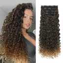LONAI 4PC Clip in Hair Extensions, 100 Pure Protein Silk Curly Hair Extension for Women, 26 Inch Long Soft Natural Hair Extensions-Brown to Dirty Blonde
