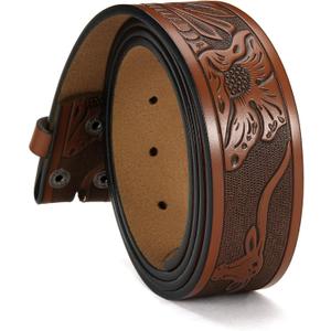 CHAOREN Western Belts for Men without Buckle - Cowboy Belt 1.5" Full Grain Leather Belt for Jeans - One Solid Piece Leather (36-38 (Fits Pants Size 34-36), Cowhide Cognac)