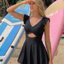 Aleumdr 2026 Women Cutout Ruffle One Piece Skirt Swimsuit V Neck Wrap Swimdress Tummy Control Bathing Suit Black White 18 Plus