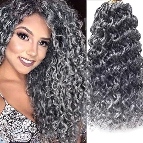 YXCHERISHAIR 8 Packs Curly Crochet Hair 14inch GoGo Curl Crochet hair for Women Deep Wave Braiding hair, Synthetic Bohemian Water Wave Crochet hair Braids (1B/Grey, 14inch)