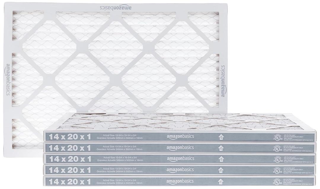 Amazon Basics 14x20x1 Air Filter, MERV 8 AC Furnace Filters, Allergy Control, Electrostatic, Removes Dust Pollen and Lint, 6-Pack (Actual Size: 13.75" x 19.75" x 0.75")